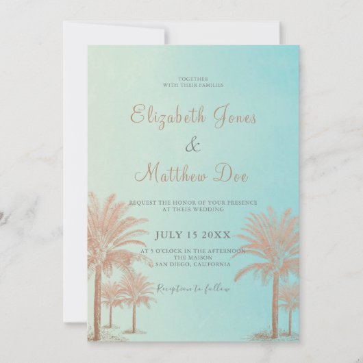 Strand Hochzeit Seaside/Ocean Palm Trees Wedding Einladung (Vorderseite)