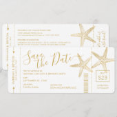 Strand-Hochzeit-Seestern-Boardingpass Save The Date (Vorne/Hinten)