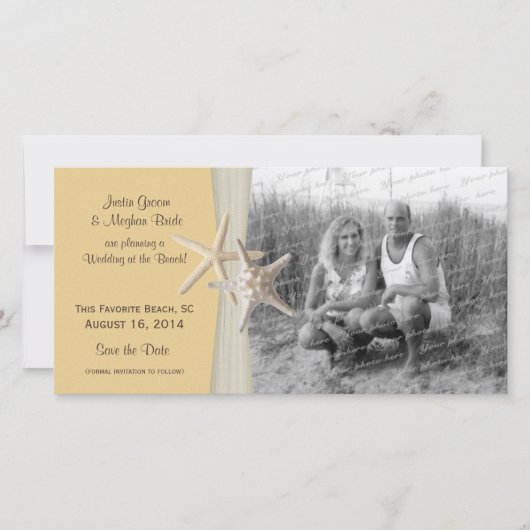 Strand Hochzeit Starfish Gelbes Save the Date Foto (Vorderseite)