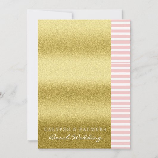 Strand Hochzeiten Gold Glitzer Palmen Bäume Rosa S Einladung (Rückseite)