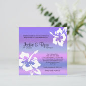 Strand-Hochzeits-Einladungs-Hibiskus-lila Rosa Einladung (Stehend Vorderseite)