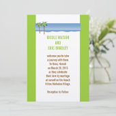 Strand-Hochzeits-Einladungs-Palme-Creme-Grün Einladung (Stehend Vorderseite)