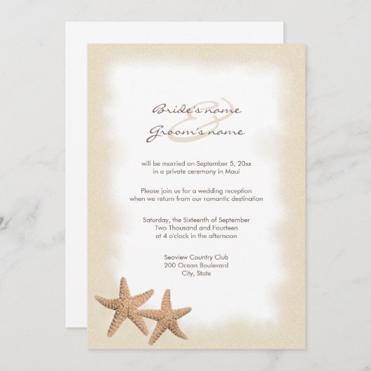 Strand-Hochzeits-Empfangs-nur Einladungen (Vorne/Hinten)