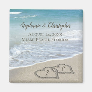 Strand-Hochzeits-Herzen im Sand elegant Magnet