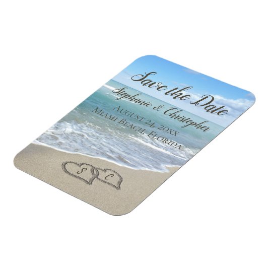 Strand-Hochzeits-Monogramm-Herzen im Sand Magnet (Linke Seite)