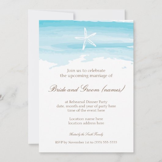 Strand-Hochzeits-Proben-Abendessen ı Starfish u. Einladung (Vorderseite)