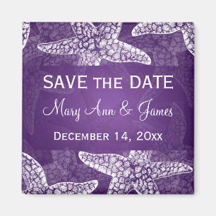 Strand-HochzeitSave the Date Starfish lila Magnet
