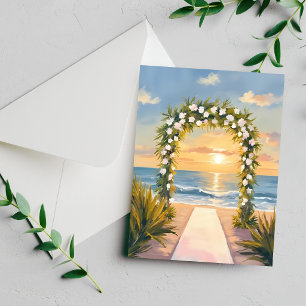 Strand-Hochzeitsbogen-Blumen-Aquarell-Karte