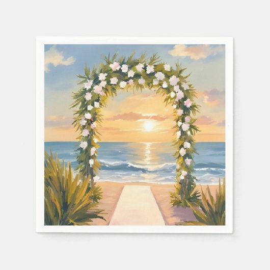 Strand-Hochzeitsbogen Floral Wasserfarbe Serviette (Vorderseite)