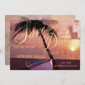 Strand Hochzeitspalme, Sonnenuntergang, Boot Save Save The Date (Vorne/Hinten)