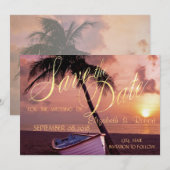 Strand Hochzeitspalme, Sonnenuntergang, Boot Save  The Date (Vorne/Hinten)