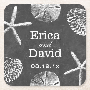 Strand-HochzeitStarfish u. Seashells-Tafel Rechteckiger Pappuntersetzer