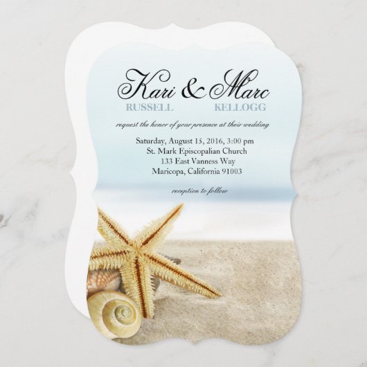 Strand-HochzeitStarfishseashells-Ozean Einladung (Vorne/Hinten)
