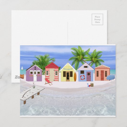 STRAND-HÜTTEN POSTKARTE (Vorne/Hinten)