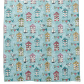 Strand-Hütten-und Möven-Küsten-Muster Duschvorhang (Vorderseite)