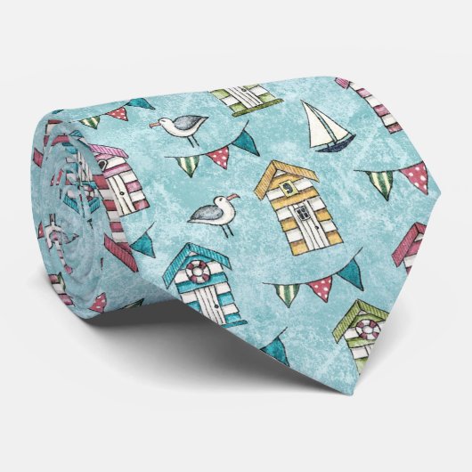 Strand-Hütten-und Möven-Muster Krawatte (Gerollt)