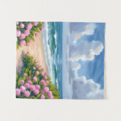 Strand in Blüte | Rosa Hortensie Oceanside Küste Wandteppich (Vorderseite (Horizontal))