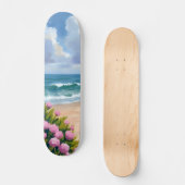 Strand in Blüte | Rosa Hortensie Ozeanblick Küste Skateboard (Vorderseite)