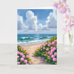 Strand in Blüte   Rosa Hortensien Ozean Küstenkart Karte