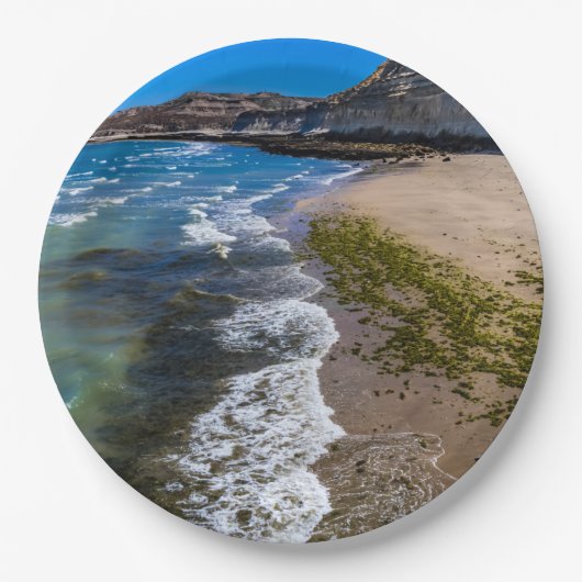 Strand in Puerto Piramides, Argentinien Pappteller (Vorderseite)