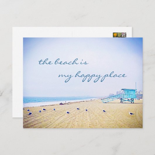 Strand ist mein glücklicher Ort Script California  Postkarte (Vorne/Hinten)