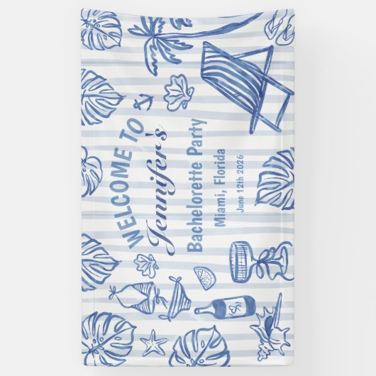 Strand JUNGGESELLIN Whimsical Blaue Flagge Banner (Vertikal)