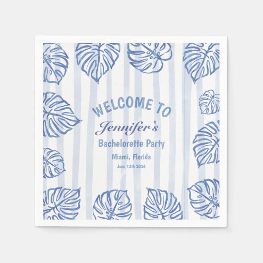 Strand JUNGGESELLINN Whimsical Blaue Palmwedel Serviette (Vorderseite)