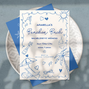 Strand Junggesellinnen-Abschied   Blau   Whimsical Einladung
