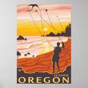 Strand & Kites - Seaside, Oregon Poster