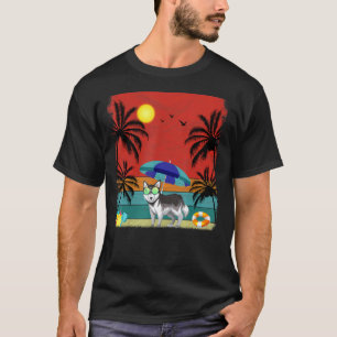 Strand Kokosbaum Retro Sibirischer Husky Hund Somm T-Shirt