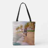 Strand, Kokospalmen, Hund Cartoon Tasche (Rückseite)