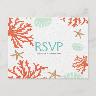 Strand Korallenriff Meeresschale & Seestern RSVP-K Einladungspostkarte