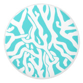 Strand-Korallenriff-Muster-weißes Nautischblau Keramikknauf (Vorderseite)