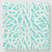 Strand-Korallenriff-Muster-weißes Nautischblau Steinuntersetzer (Vorderseite)