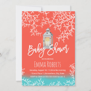 Strand Korallenriff & Vintage Laterne Baby Shower Einladung