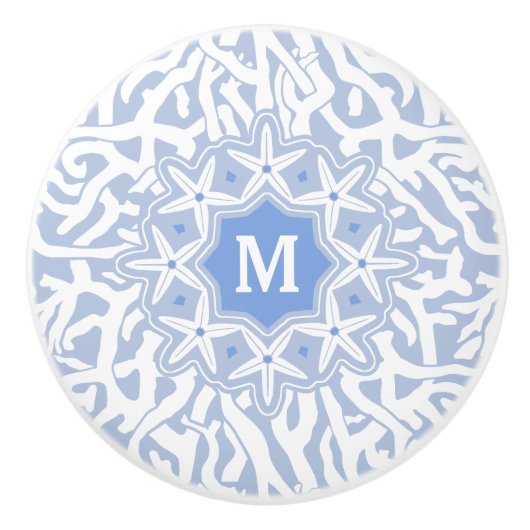 Strand-Korallenriffstarfish-Monogramm im grauen Keramikknauf (Vorderseite)