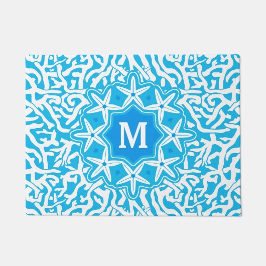Strand-Korallenriffstarfish-Monogramm im Seeblau Fußmatte (Vorderseite)