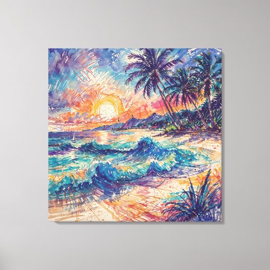Strand Kritzeleien - Linienart-Stil Landschaft Leinwanddruck (Vorderseite)