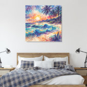 Strand Kritzeleien - Linienart-Stil Landschaft Leinwanddruck (Insitu (Schlafzimmer))