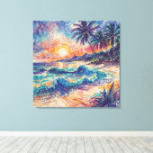 Strand Kritzeleien - Linienart-Stil Landschaft Leinwanddruck (Insitu (Holzboden))