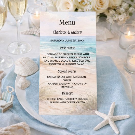 Strand Küsten Abendessen Hochzeit Menükarte