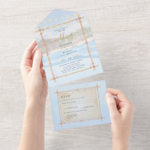 Strand Küsten Schnur Lichter Hochzeit RSVP MENÜ All In One Einladung