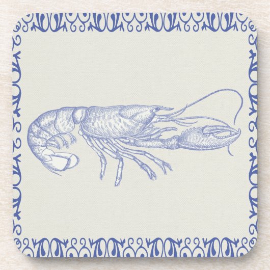 Strand-Leben-blauer Hummer auf Creme Getränkeuntersetzer (Vorderseite)