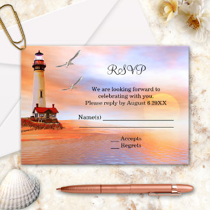 Strand-Leuchtturm-Hochzeit-Enclosure-RSVP-Einladun RSVP Karte