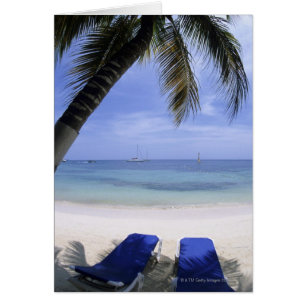 Strand, Loungestuhl, Palme, Horizont über