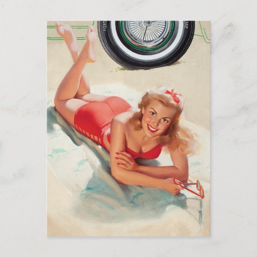 Strand Mädchen Pin Up Postkarte (Vorderseite)