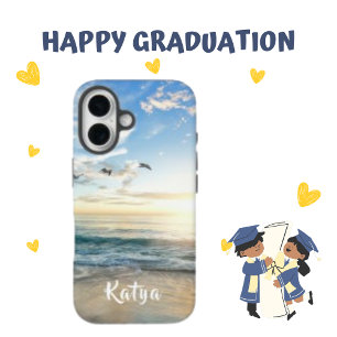 Strand Meer Himmel Vogel, Personalisierter Name iPhone 16 Hülle