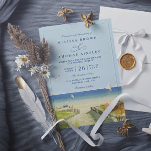 Strand Meer Tropisch Sandig Elegant QR-Code Hochze Einladung