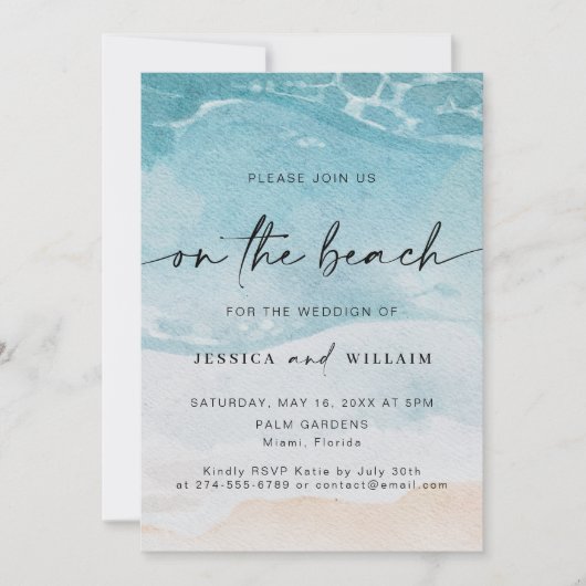 Strand mit Aquarellfarben Einladung (Vorderseite)