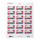 Strand mit Aquarellfarben, Palmen, Hibiskus Adressaufkleber (Vorne)